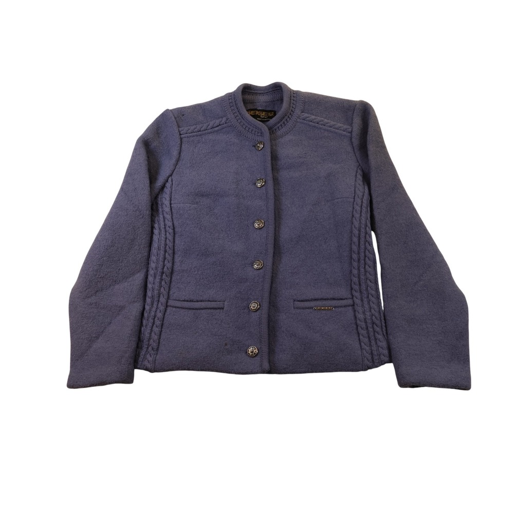 Geiger Womens 36 Boiled Wool Jacket Blue Tyrol Austrian Trachten Button Up